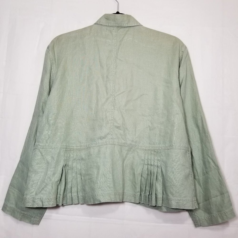 J Jill 100% linen pleated back jacket light green size XSP petite short buttonup - Picture 2 of 9
